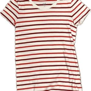 GAP Red Cream Striped Short Sleeve Shirt Womens XS Smart Casual Summer